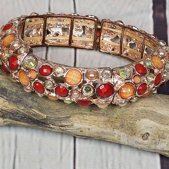 Shades of Orange Multi Stone Stretch Bracelet - Picture 6 of 10